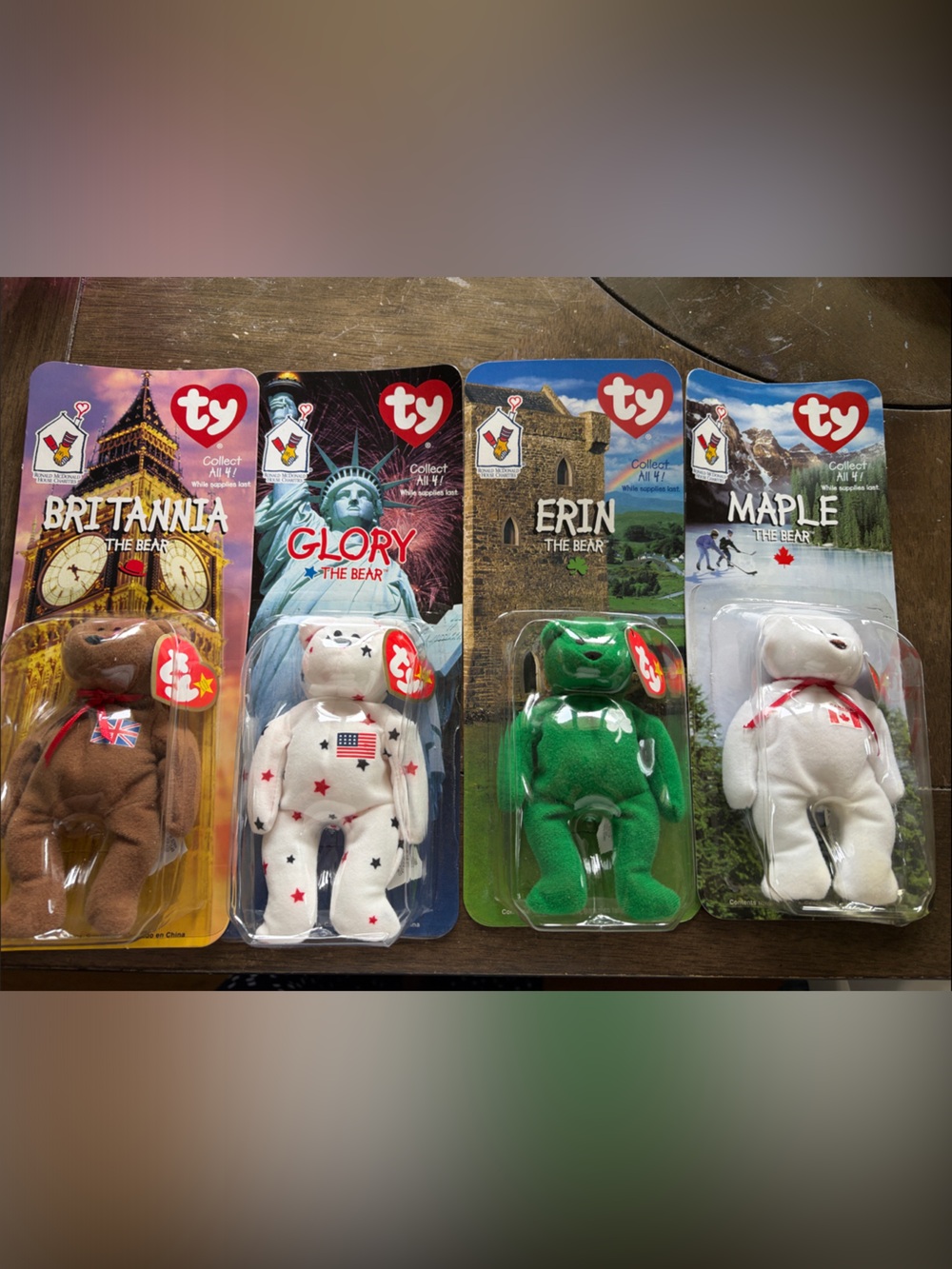 Ty Beanie Babies Britannia, Glory, Erin & Maple - Brown, White, Green